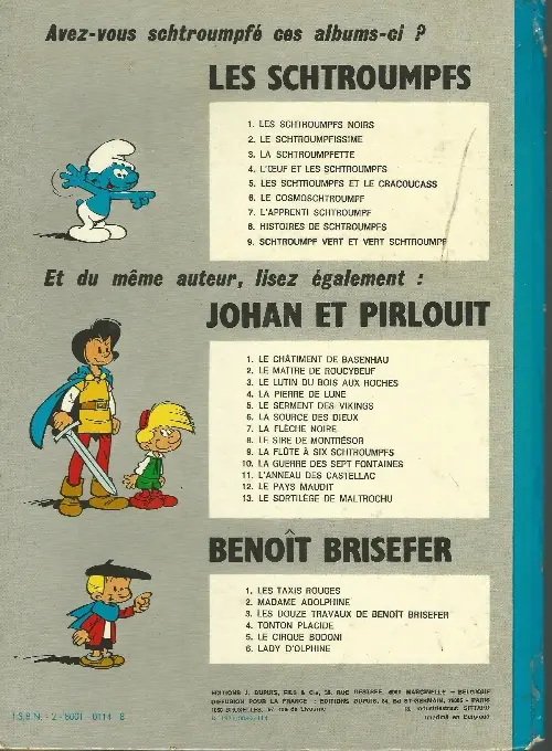 Verso de l'album Les Schtroumpfs Tome 7 L'apprenti Schtroumpf