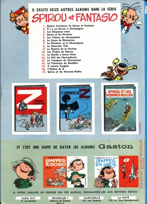 Verso de l'album Spirou et Fantasio Tome 3 Les chapeaux noirs