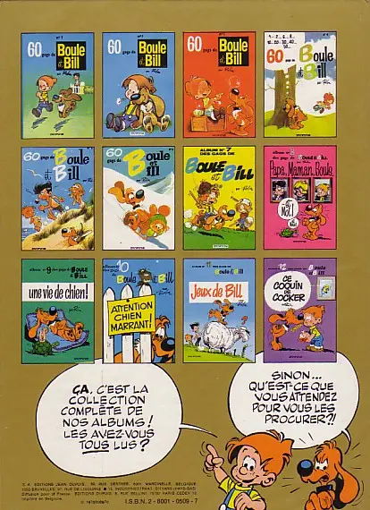 Verso de l'album Boule & Bill Tome 13 Carnet de Bill