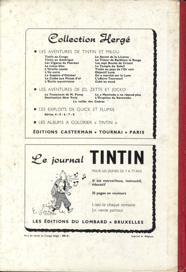 Verso de l'album Tintin Tome 40