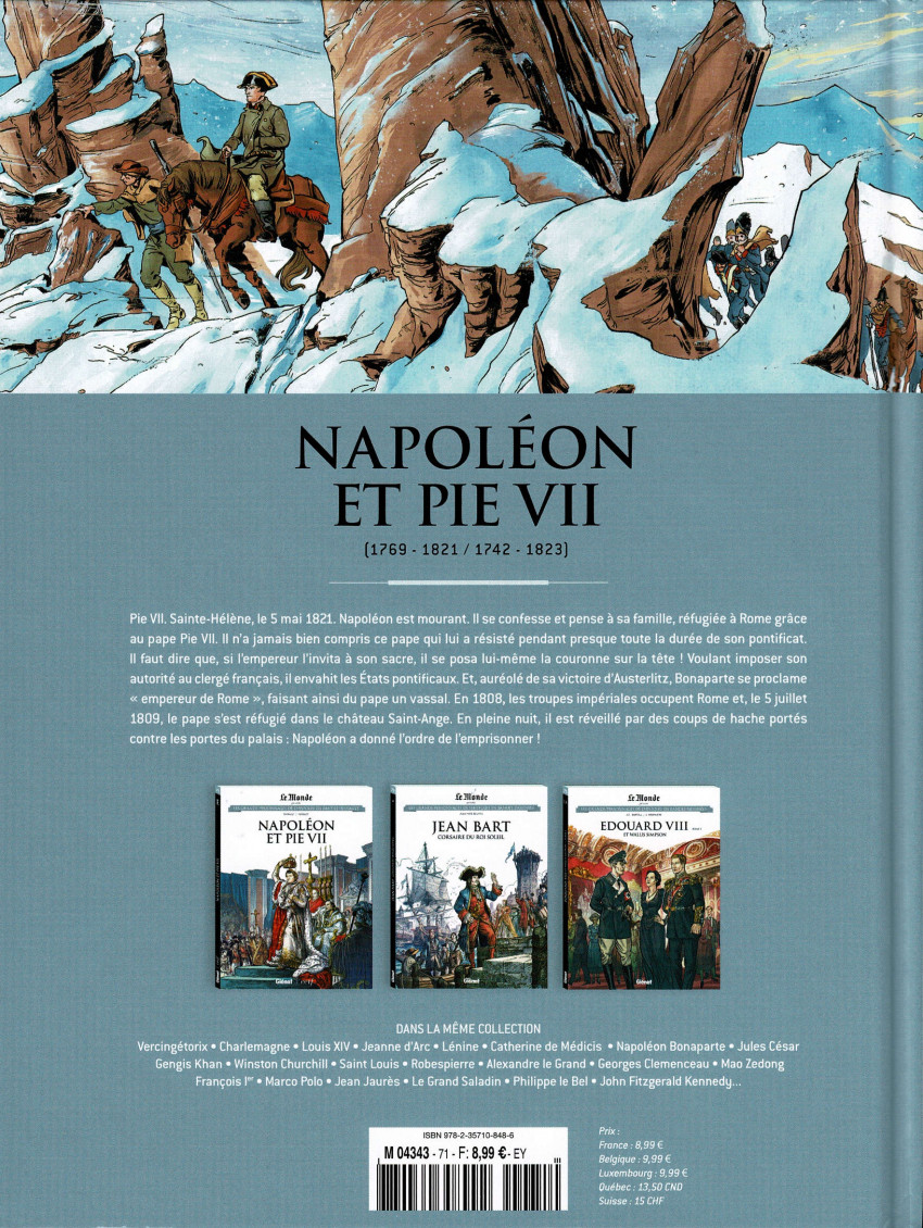 Verso de l'album Les grands personnages de l'Histoire en bandes dessinées Tome 71 Napolléon et Pie VII