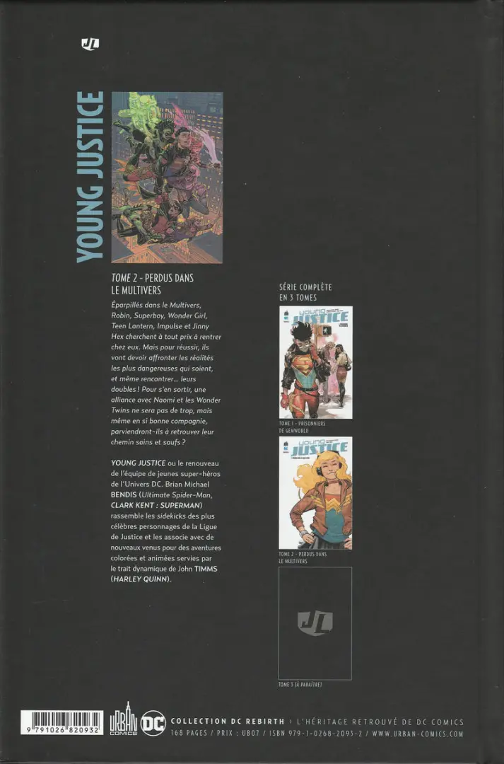 Verso de l'album Young Justice 2 Perdus dans le Multivers