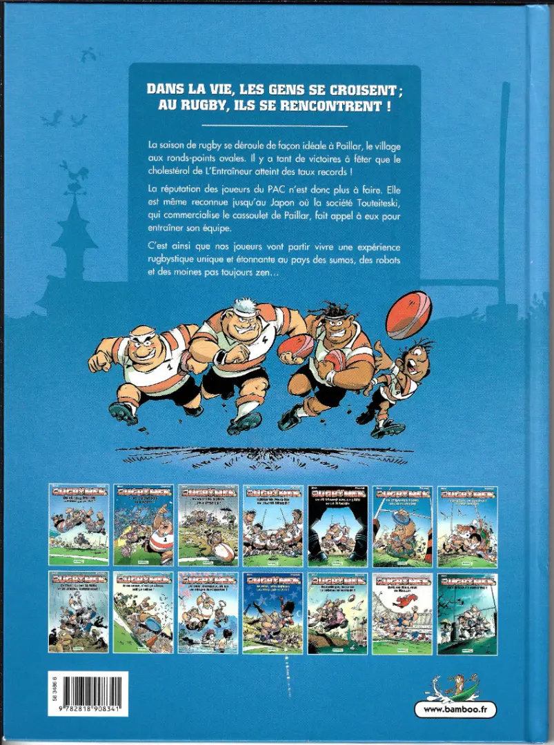Verso de l'album Les Rugbymen Tome 10 Les gars, ensemble on est un groupe électrogène !