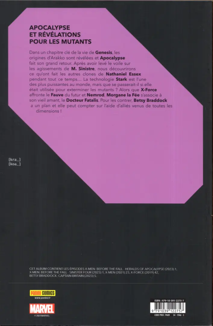Verso de l'album Destiny of X Volume 27