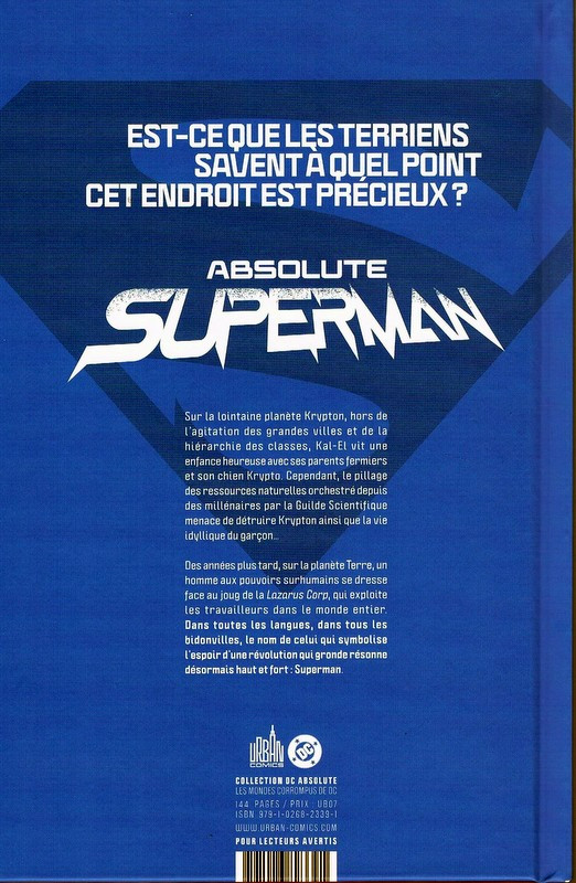 Verso de l'album Absolute Superman Tome 1 Les Poussières de Krypton