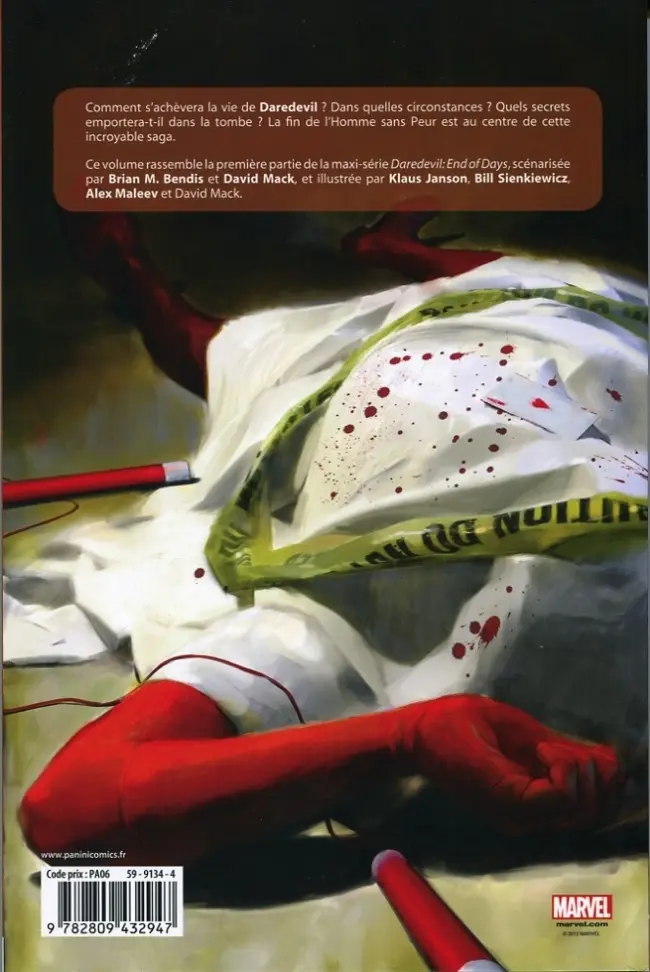 Verso de l'album Daredevil - End of Days Tome 1