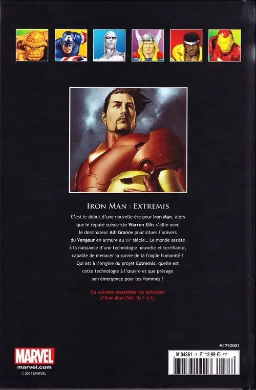 Verso de l'album Marvel Comics - La collection de référence Tome 3 Iron Man - Extremis