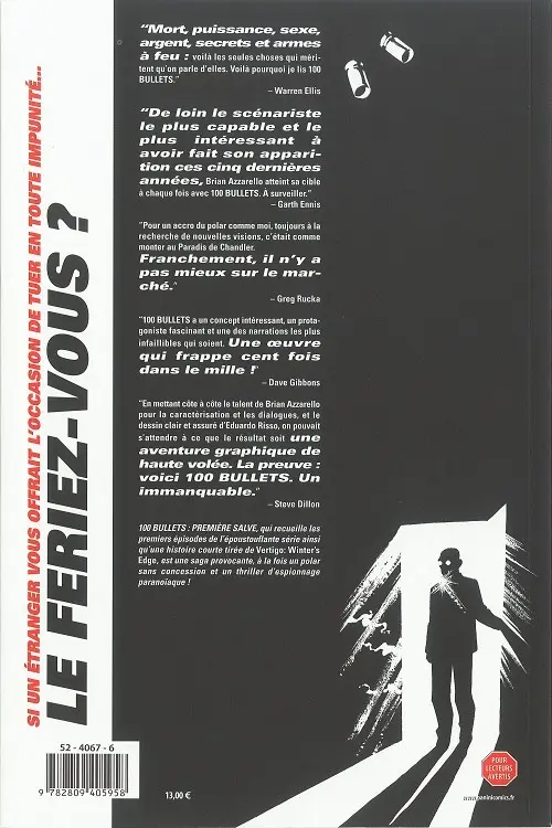 Verso de l'album 100 Bullets Tome 1 Première salve