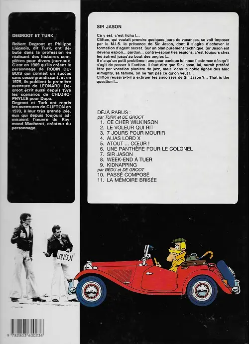 Verso de l'album Clifton Tome 7 Sir Jason