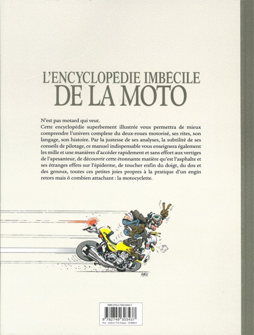 Verso de l'album Joe Bar Team L'encyclopédie imbécile de la moto