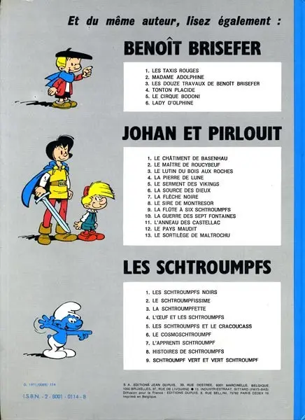 Verso de l'album Les Schtroumpfs Tome 7 L'apprenti Schtroumpf