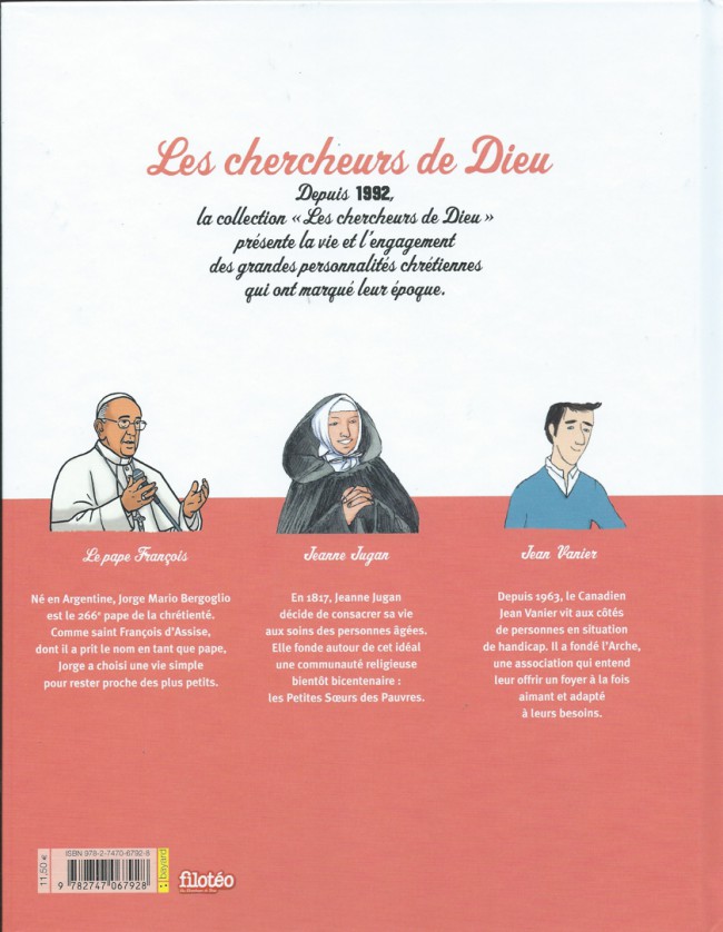 Verso de l'album Les Chercheurs de Dieu Tome 27 Le pape François - Jeanne Jugan - Jean Vanier