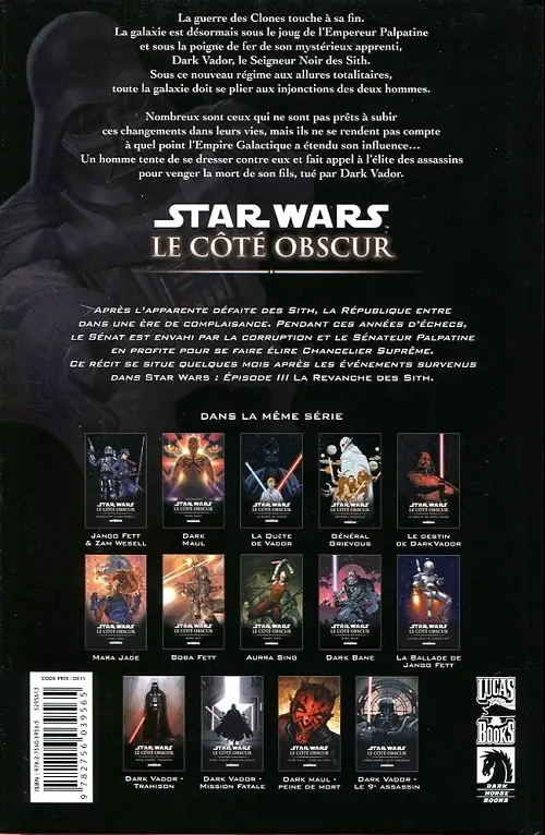 Verso de l'album Star Wars - Le côté obscur Tome 14 Dark Vador - Le 9e assassin
