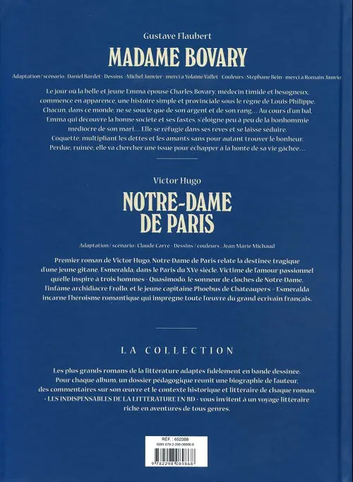 Verso de l'album Les Indispensables de la Littérature en BD Madame Bovary / Notre-Dame de Paris