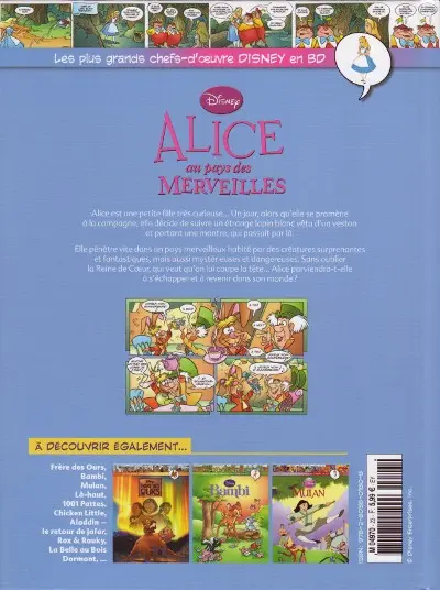 Verso de l'album Les plus grands chefs-d'œuvre Disney en BD Tome 23 Alice au pays des merveilles