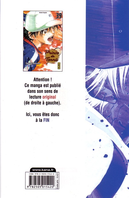 Verso de l'album Prince du tennis Tome 39