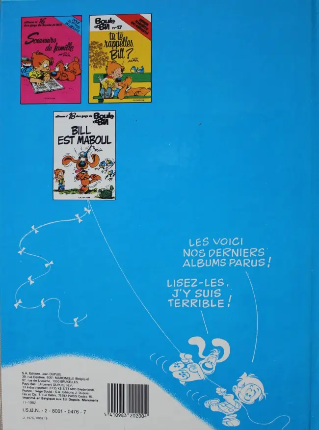 Verso de l'album Boule & Bill Tome 12 Ce coquin de cocker