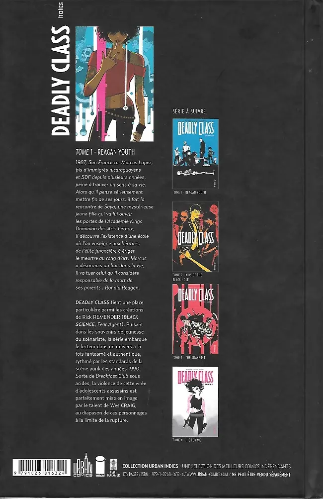 Verso de l'album Deadly Class Tome 1 Reagan Youth