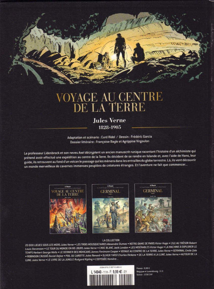 Verso de l'album Les Grands Classiques de la littérature en bande dessinée Tome 5 Voyage au centre de la terre