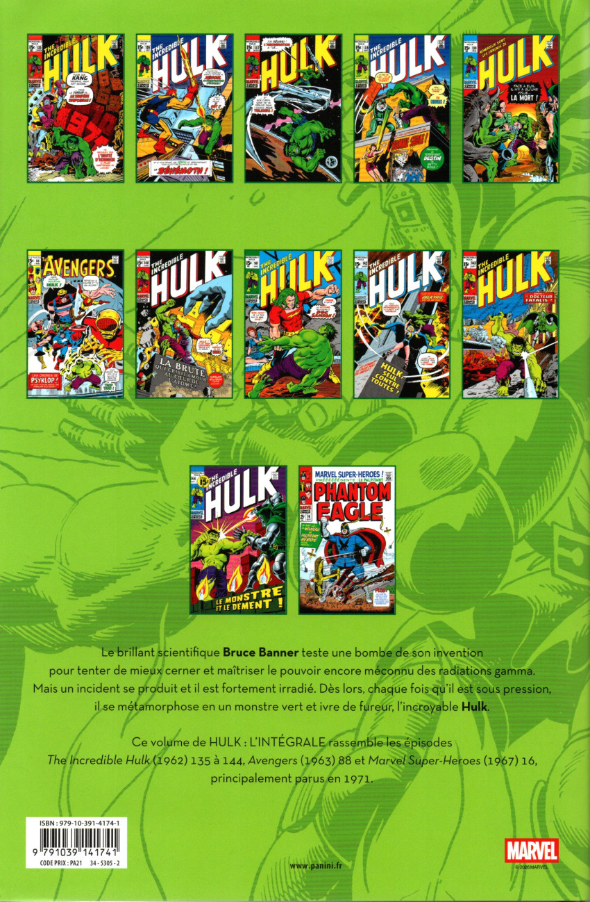 Verso de l'album Hulk - L'Intégrale Volume 20 1971