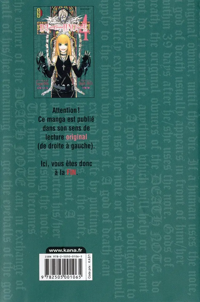Verso de l'album Death note 4