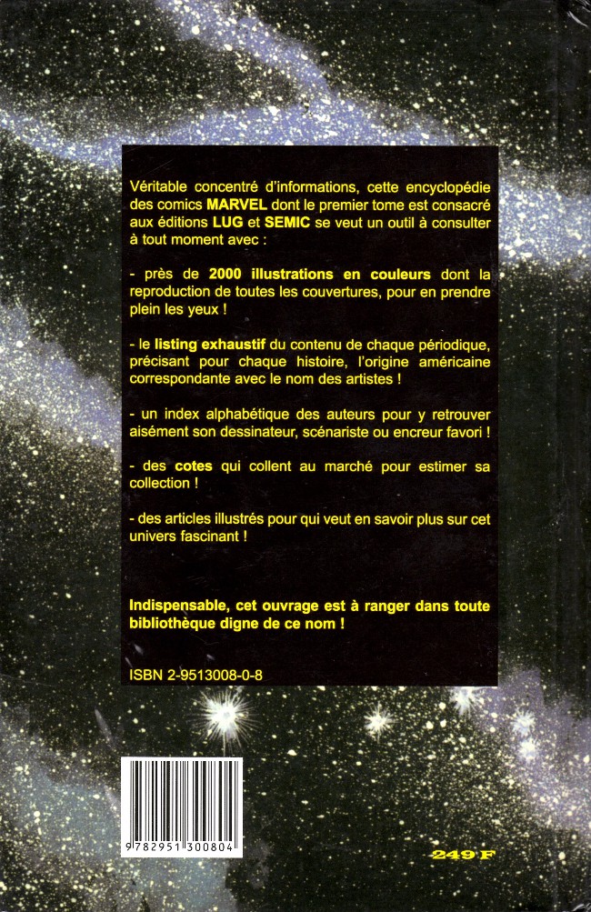 Verso de l'album Encyclopédie des comics Marvel en France Volume 1 Les éditions Lug-Semic