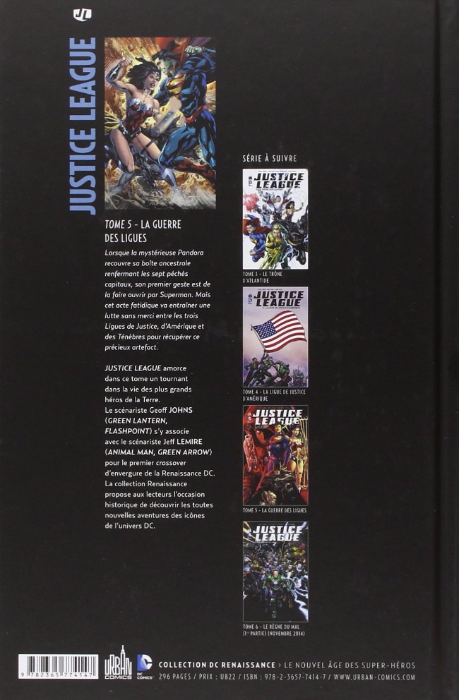 Verso de l'album Justice League Tome 5 La Guerre des Ligues
