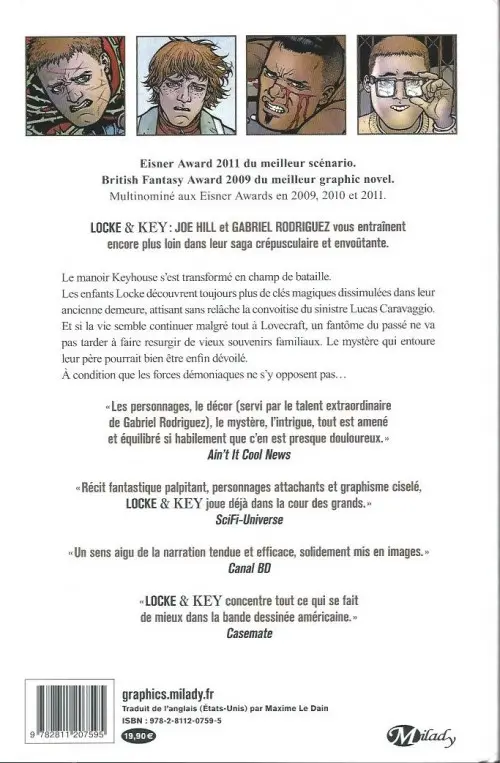 Verso de l'album Locke & Key Volume 4 Les Clés du Royaume