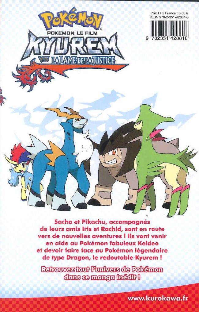 Verso de l'album Pokémon, le film Tome 3 Kyurem vs la lame de la justice