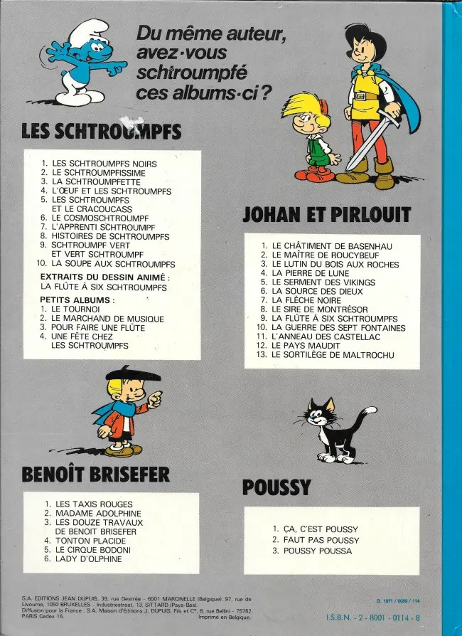 Verso de l'album Les Schtroumpfs Tome 7 L'apprenti Schtroumpf