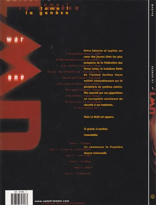 Verso de l'album Universal War One Tome 1 La genèse