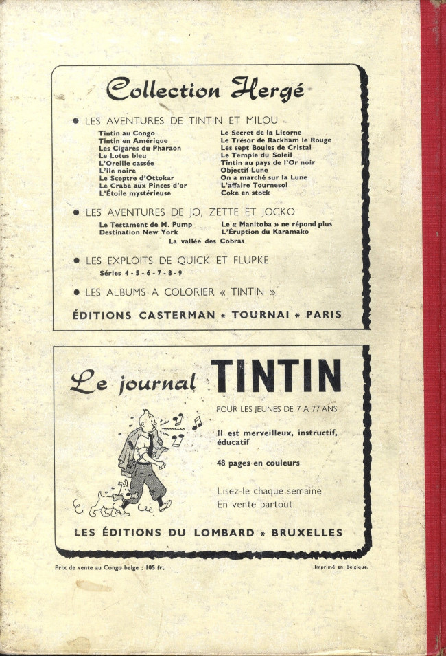 Verso de l'album Tintin Tome 42
