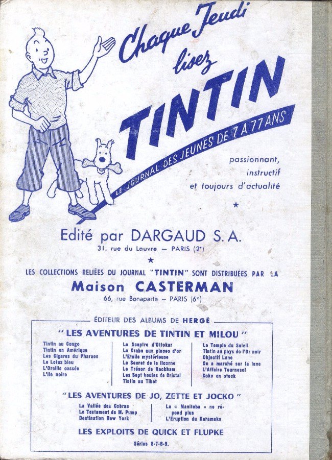 Verso de l'album Tintin Tome 58 Tintin album du journal (n° 763 à 775)