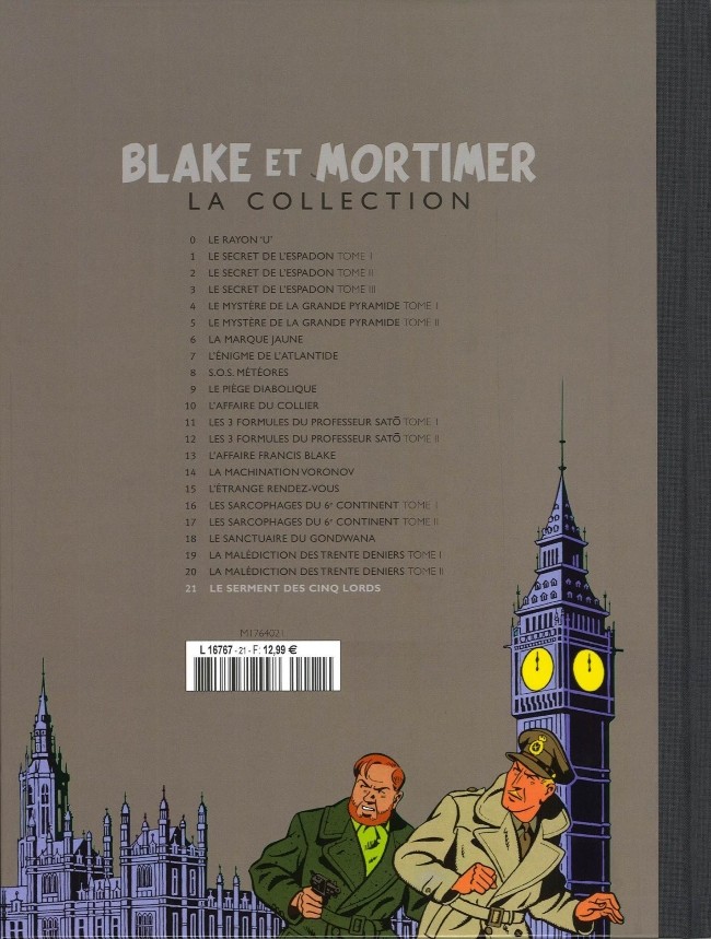 Verso de l'album Blake et Mortimer La Collection Tome 21 Le serment des cinq lords