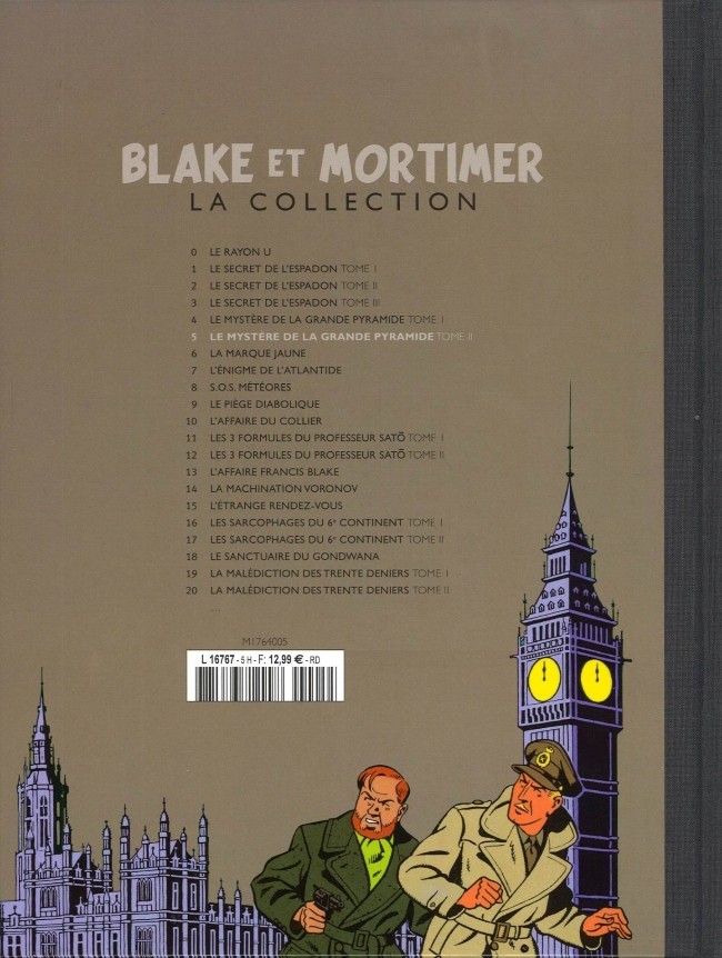 Verso de l'album Blake et Mortimer La Collection Tome 5 Le Mystère de la grande pyramide - Tome II - La Chambre d'Horus