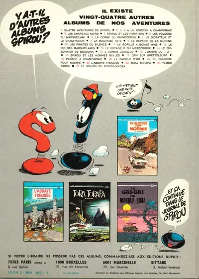 Verso de l'album Spirou et Fantasio Tome 24 Tembo Tabou