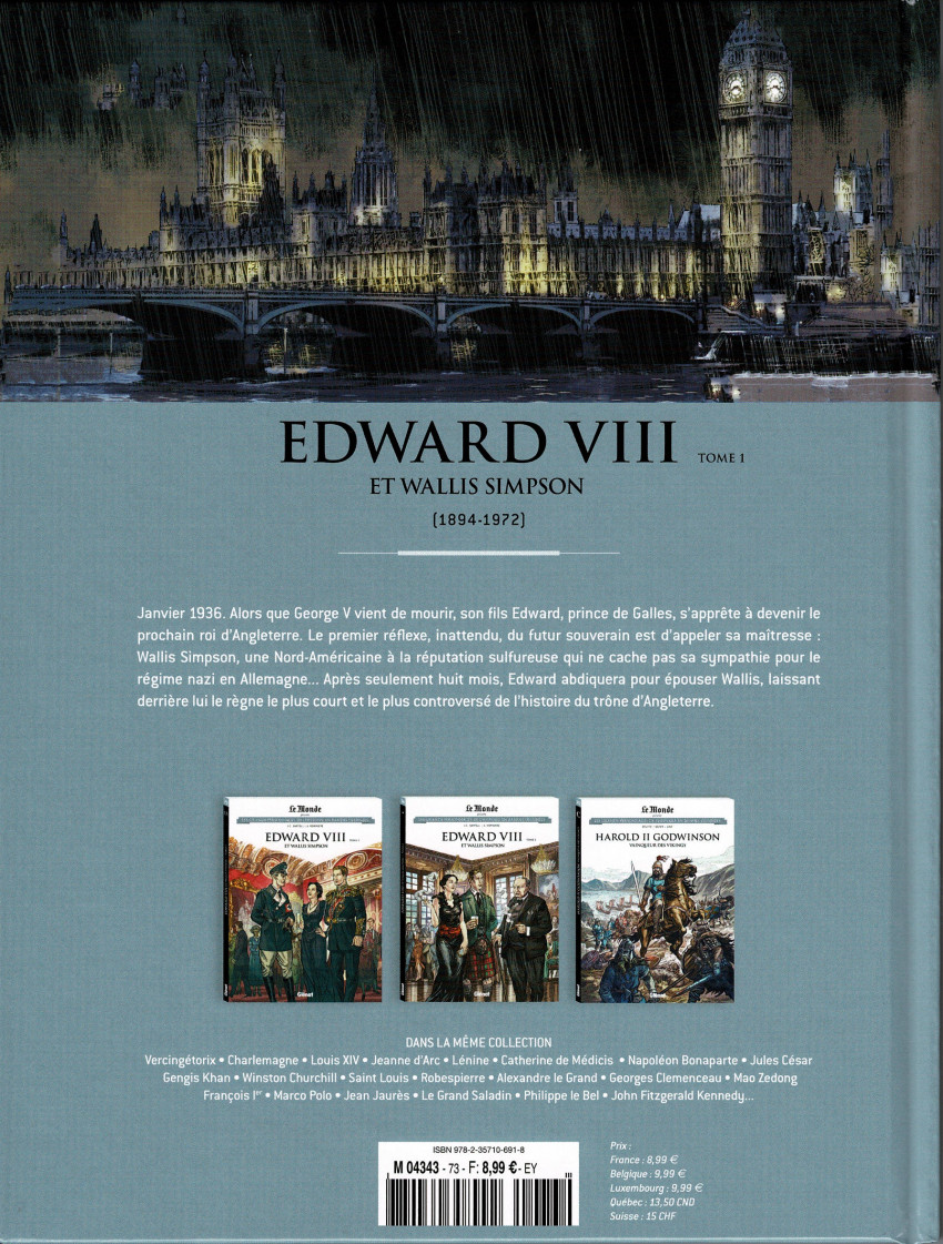 Verso de l'album Les grands personnages de l'Histoire en bandes dessinées Tome 73 Edward VIII et Wallis Simpson