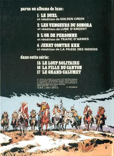 Verso de l'album Jerry Spring Tome 15 Le Loup Solitaire et mon ami Red