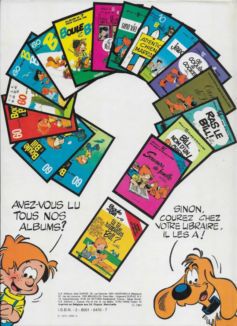 Verso de l'album Boule & Bill Tome 12 Ce coquin de cocker