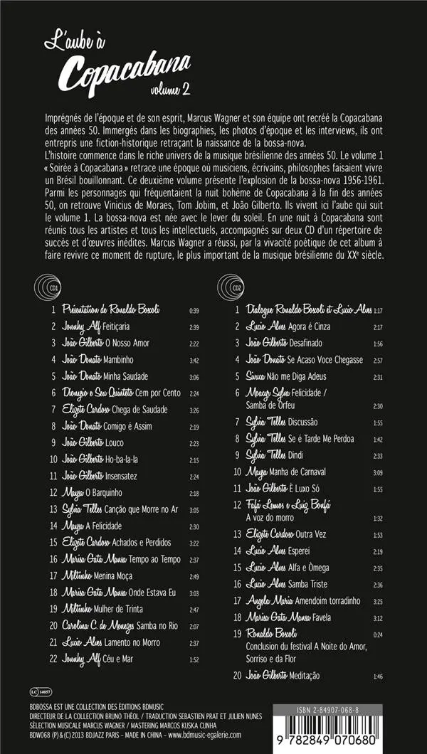 Verso de l'album BD Music L'aube à Copacabana