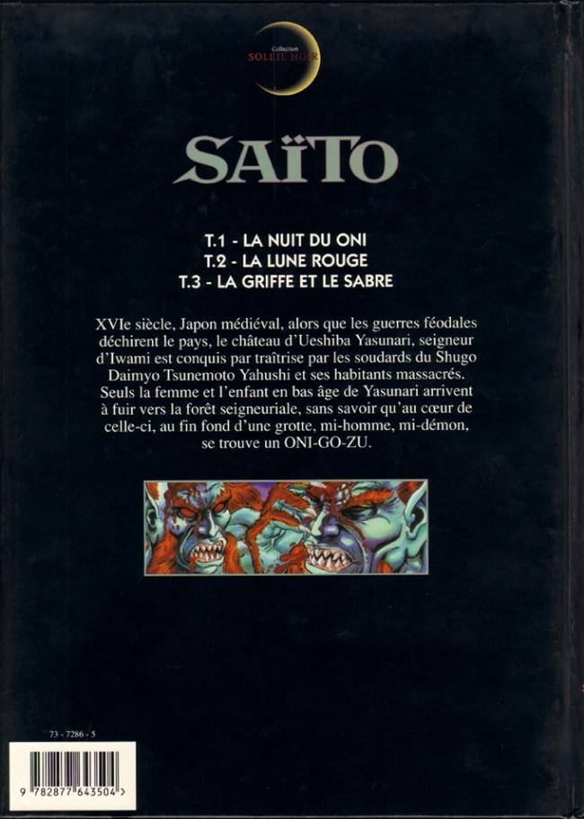 Verso de l'album Saïto Tome 3 La griffe et le sabre