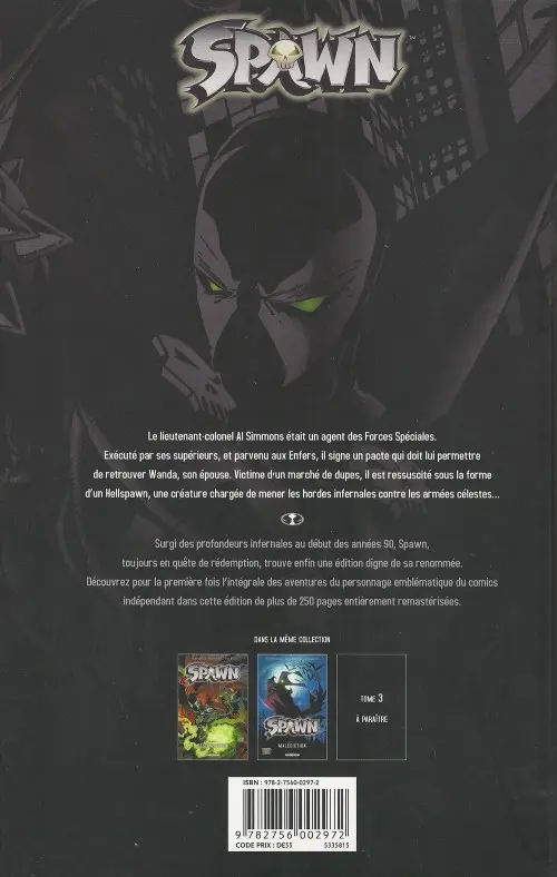 Verso de l'album Spawn Tome 2 Malédiction