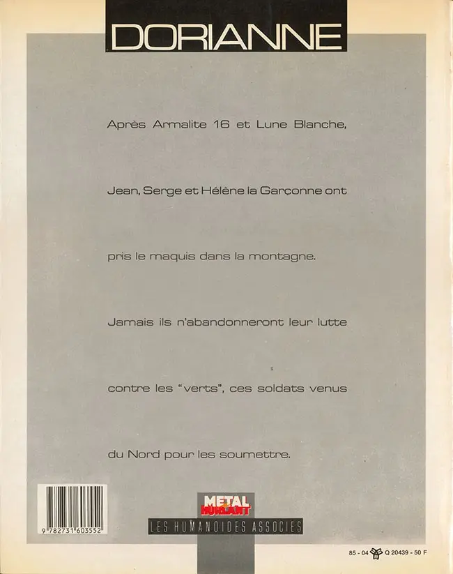 Verso de l'album Armalite 16 Tome 3 Dorianne