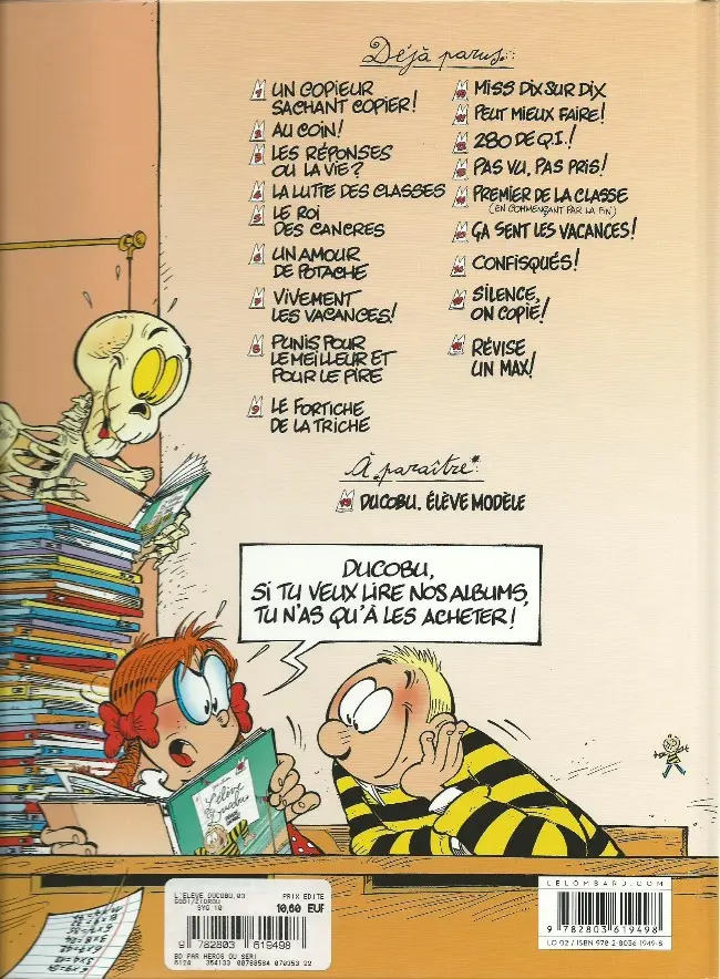 Verso de l'album L'Élève Ducobu Tome 3 Les réponses ou la vie ?
