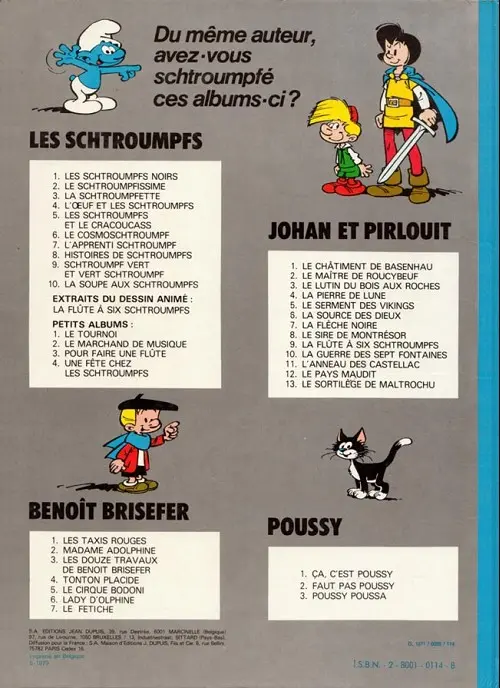 Verso de l'album Les Schtroumpfs Tome 7 L'apprenti schtroumpf