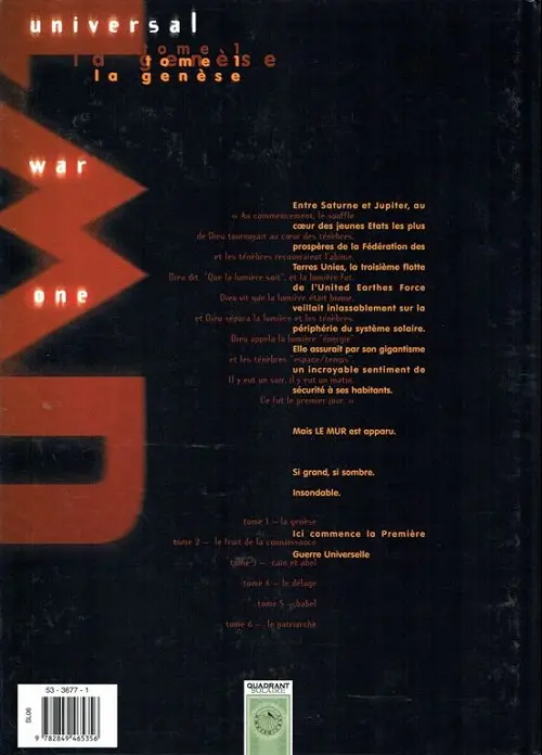 Verso de l'album Universal War One Tome 1 La genèse