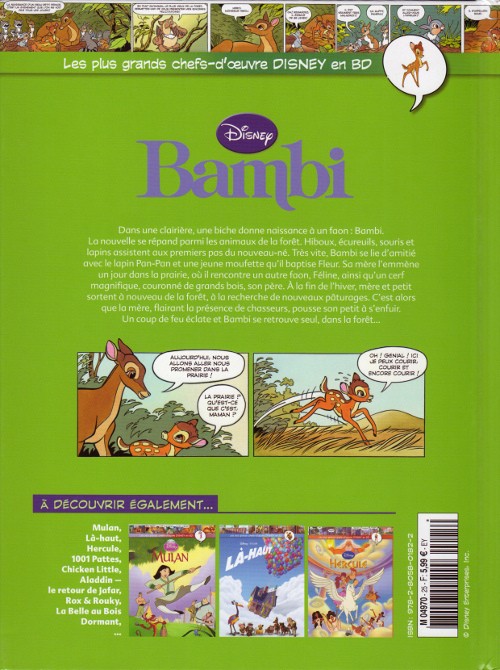Verso de l'album Les plus grands chefs-d'œuvre Disney en BD Tome 25 Bambi
