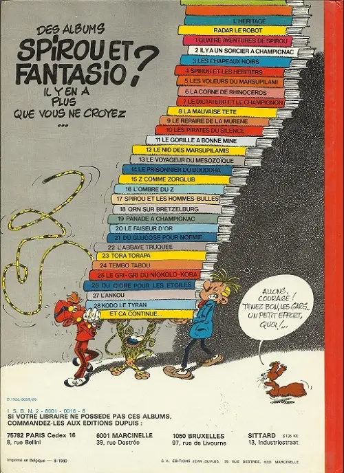 Verso de l'album Spirou et Fantasio Tome 14 Le prisonnier du Bouddha