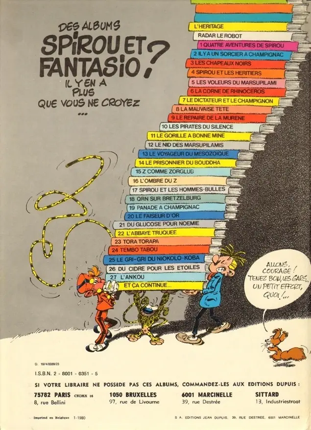 Verso de l'album Spirou et Fantasio Tome 24 Tembo Tabou