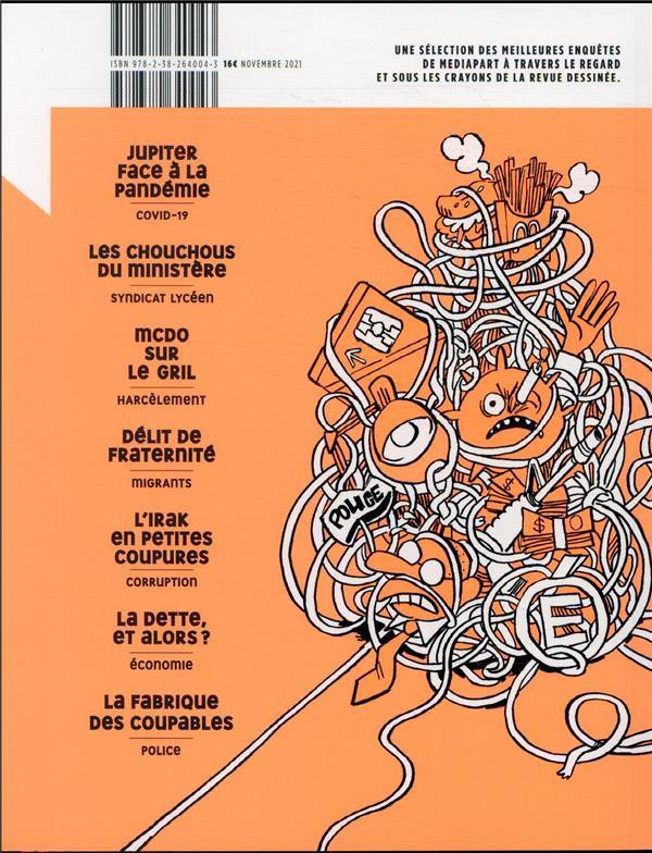 Verso de l'album La Revue dessinée Les enquêtes de Médiapart en bande dessinée